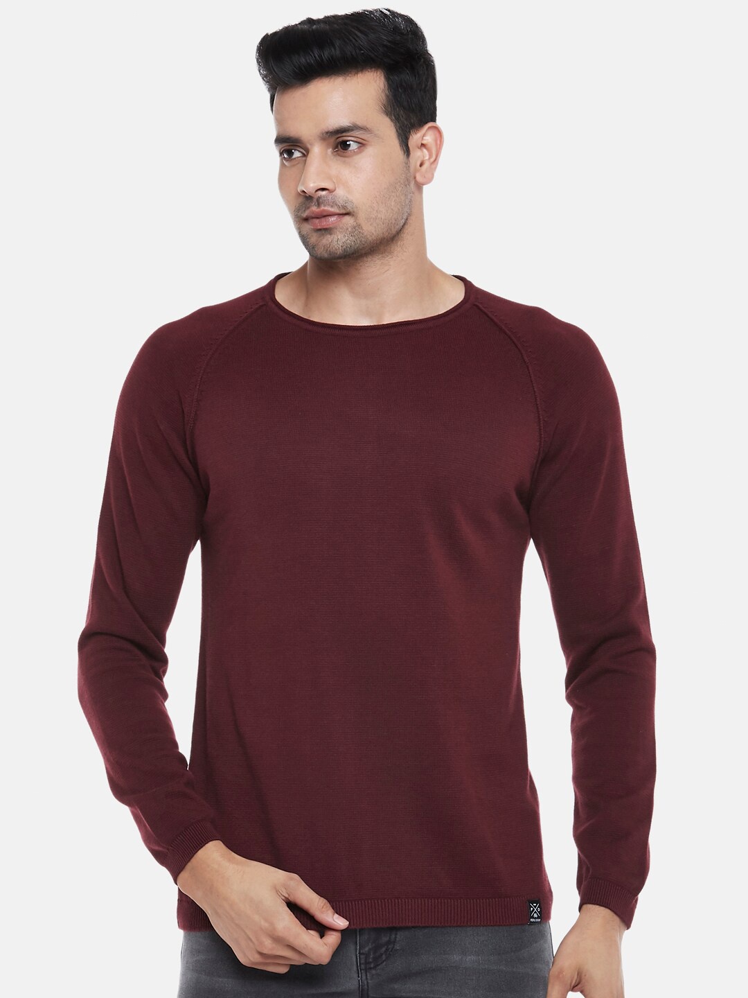 

People Men Maroon Pure Cotton Pullover