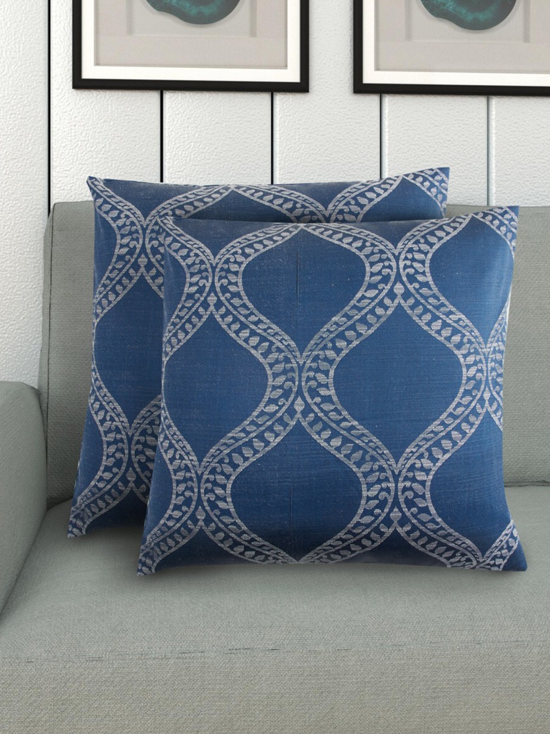 

Home Centre Set of 2 Blue & Grey Ethnic Motifs Square Cushion Covers