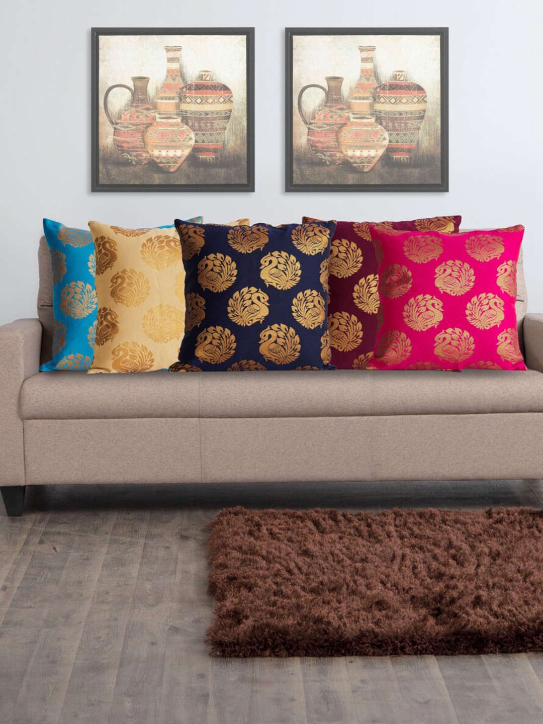 

Home Centre Blue & Beige Set of 5 Abstract Square Cushion Covers