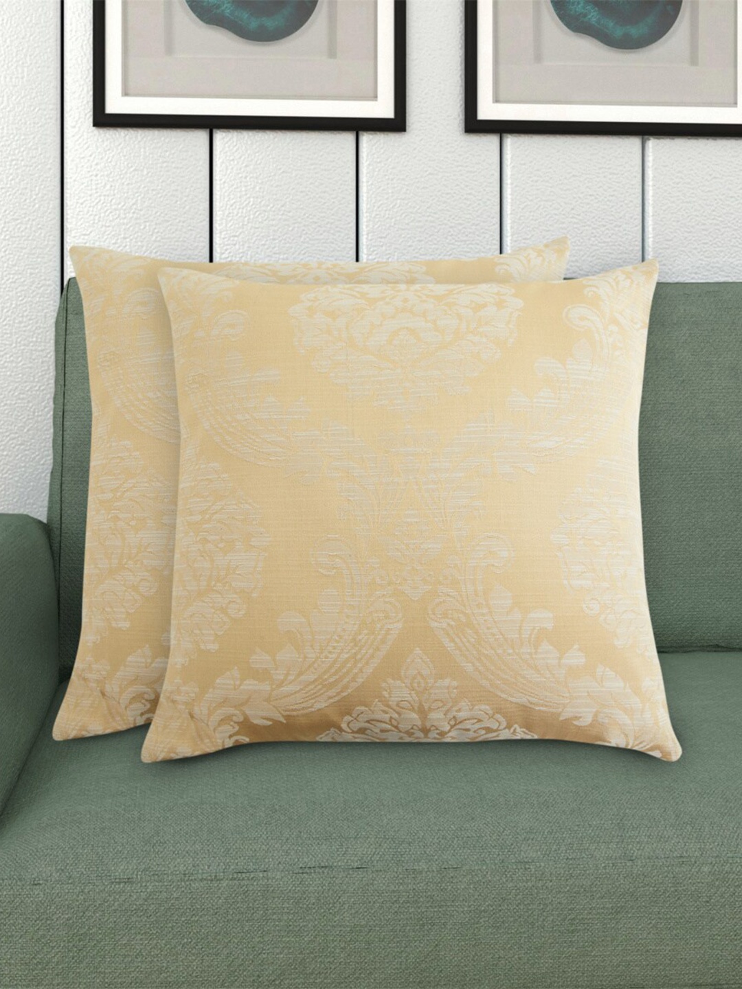 

Home Centre Set of 2 Beige & White Ethnic Motifs Square Cushion Covers