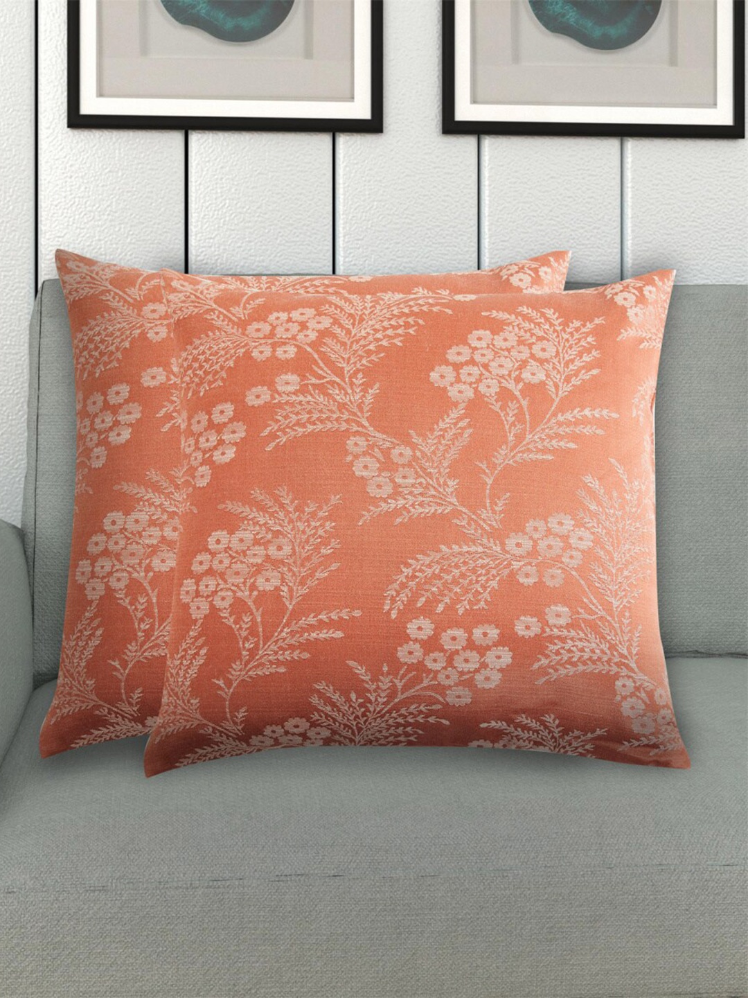 

Home Centre Orange & Beige Set of 2 Floral Square Cushion Covers