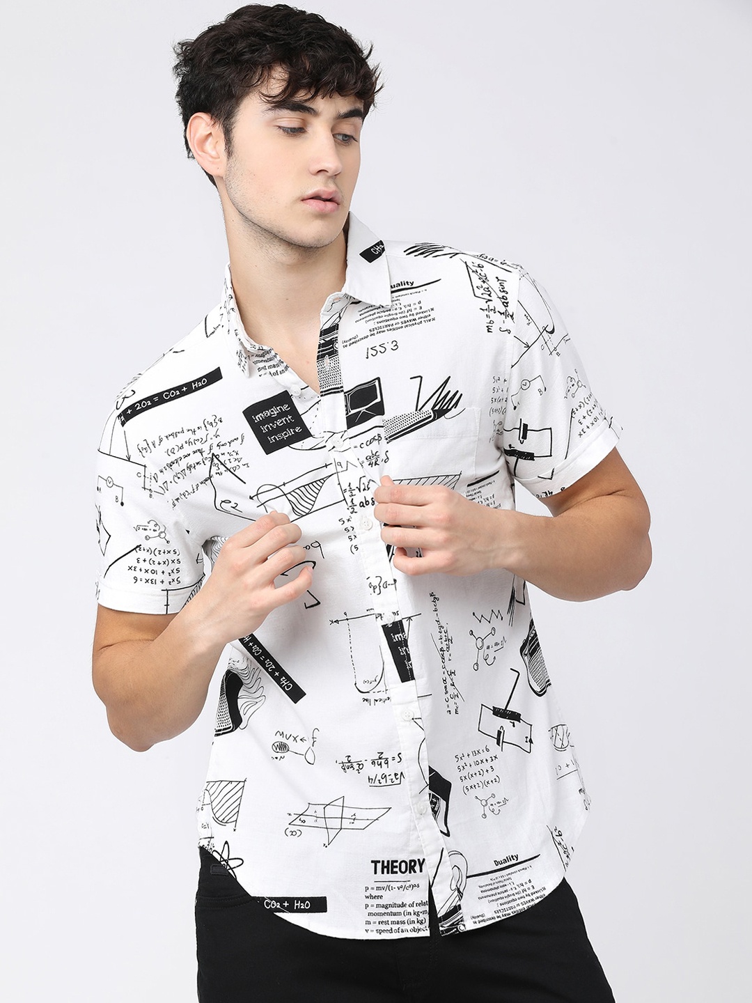 

KETCH Men White & Black Printed Slim Fit Casual Shirt