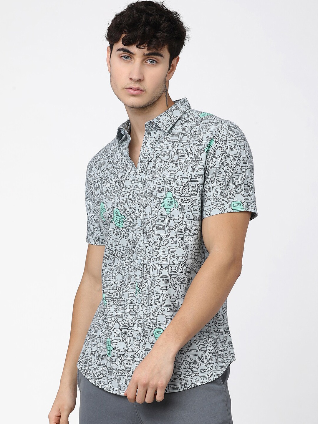 

KETCH Slim Fit Printed Casual Shirt, Grey