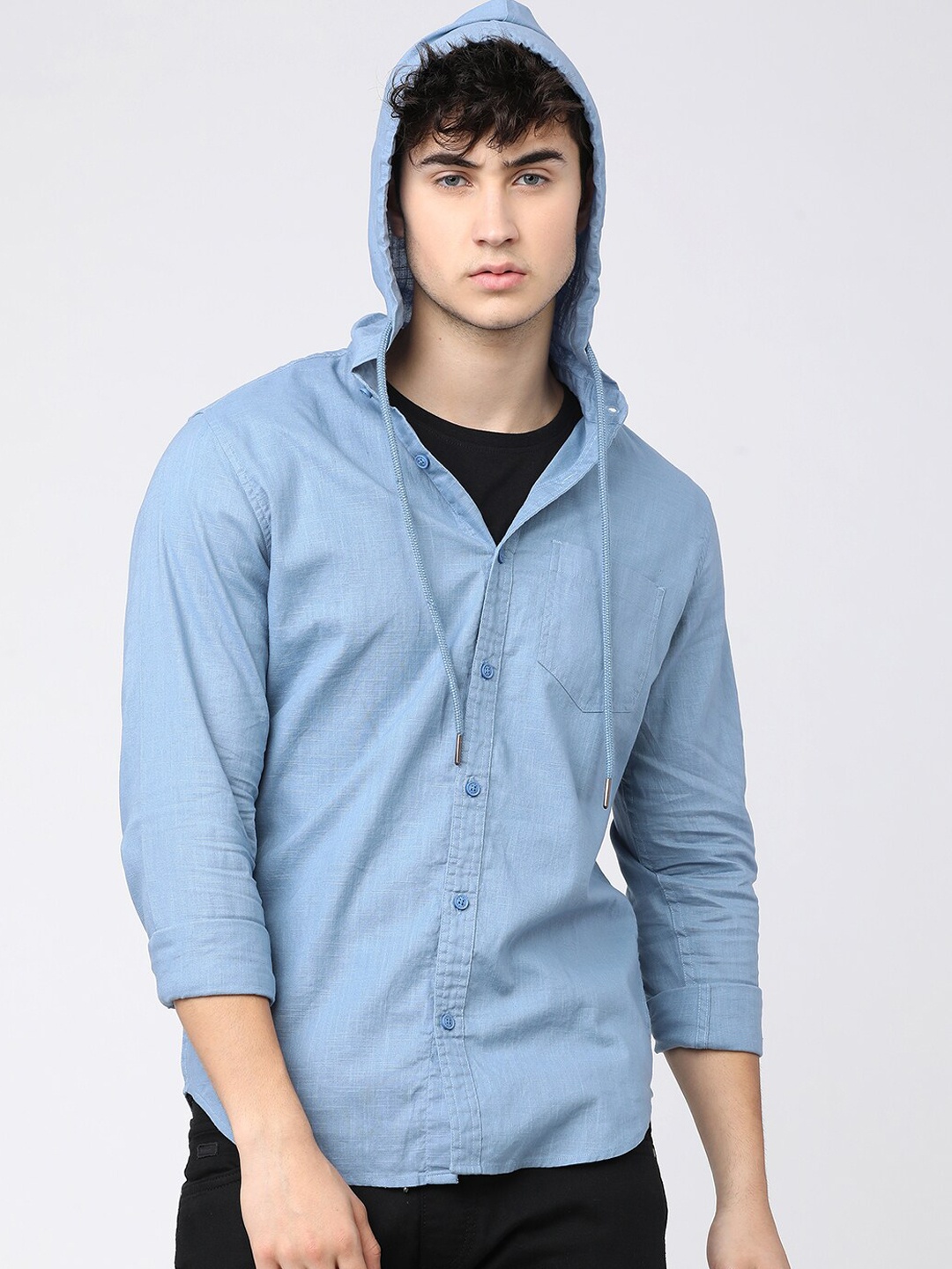 

KETCH Men Slim Fit Hooded Casual Shirt, Blue