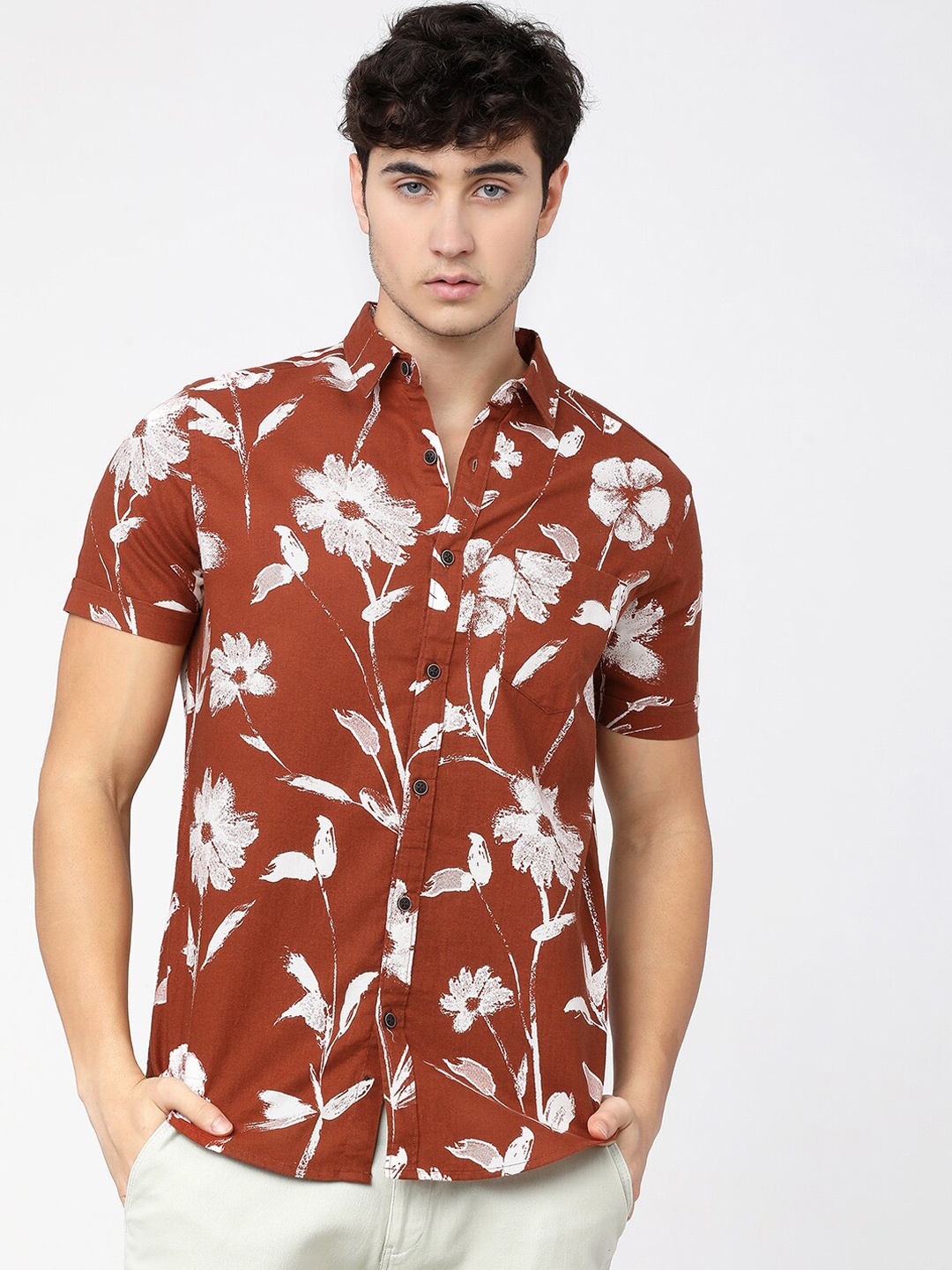 

KETCH Slim Fit Floral Printed Casual Shirt, Rust