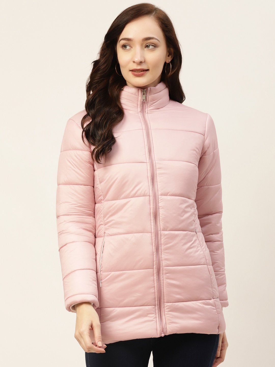 

Okane Women Pink Solid Padded Jacket with Detachable Hood