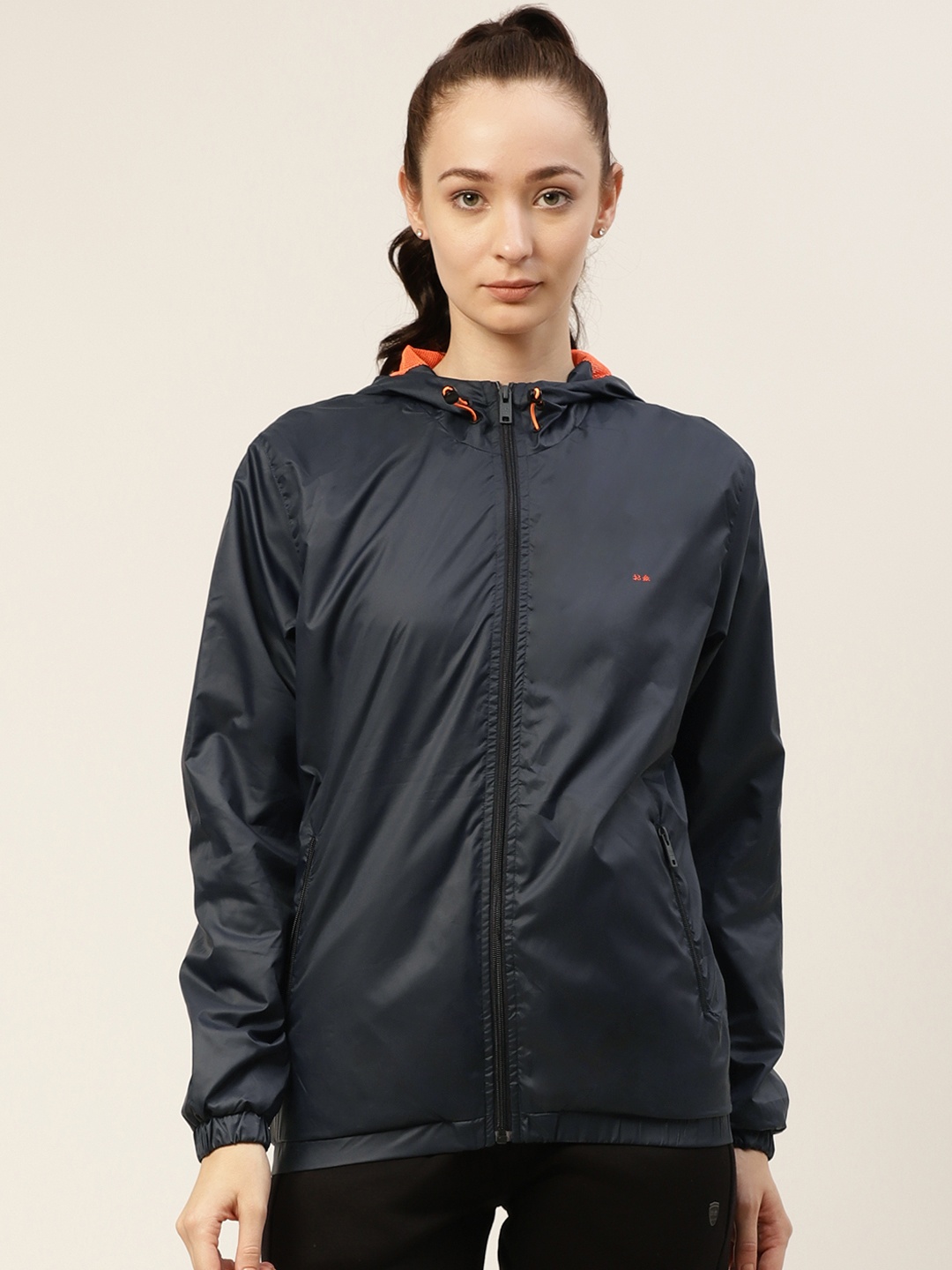 

Okane Women Navy Blue Solid Lightweight Jacket