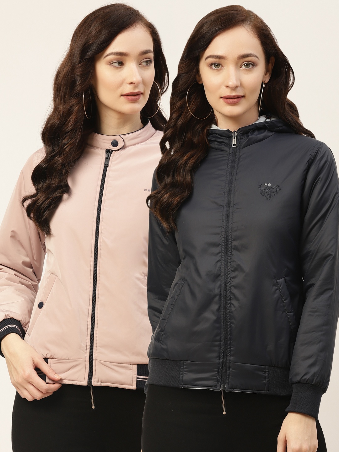 

Okane Women Navy Blue & Pink Reversible Bomber Jacket