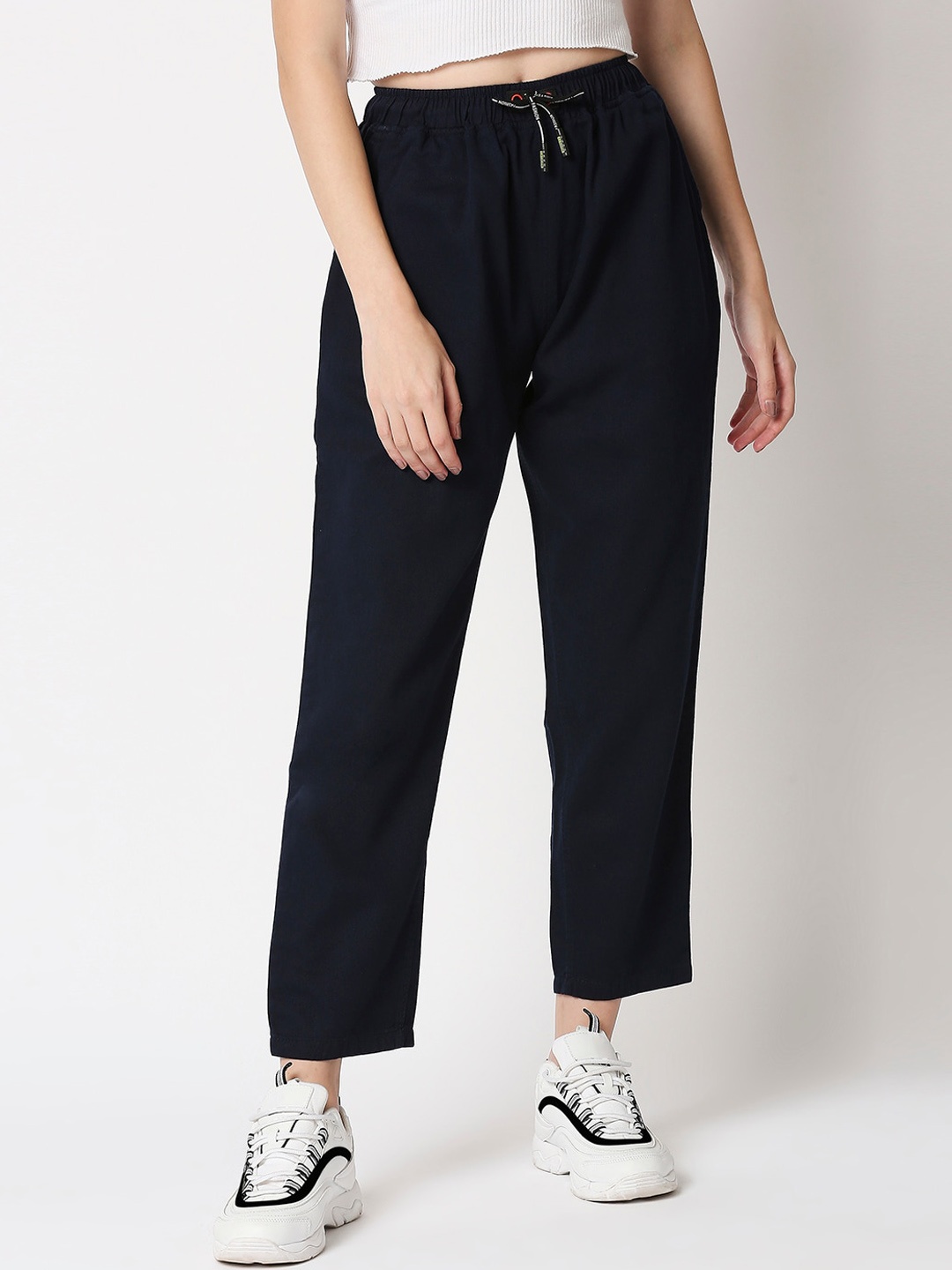 

High Star Women Navy Blue Mom Fit Peg Trousers