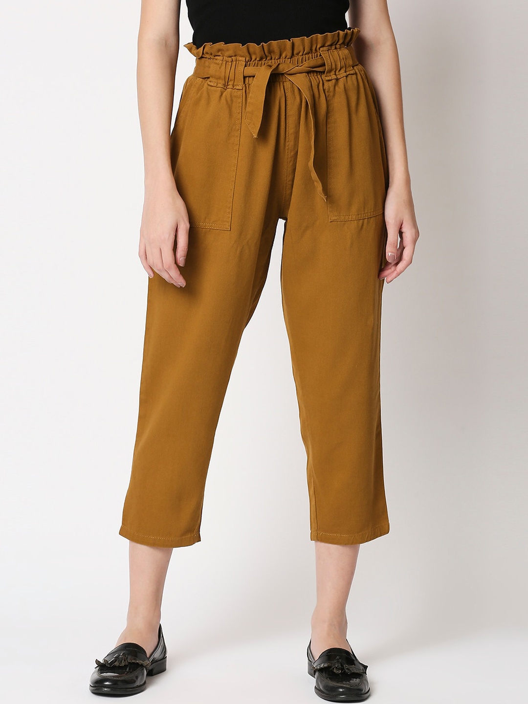 

High Star Women Rust Straight Fit High-Rise Trousers