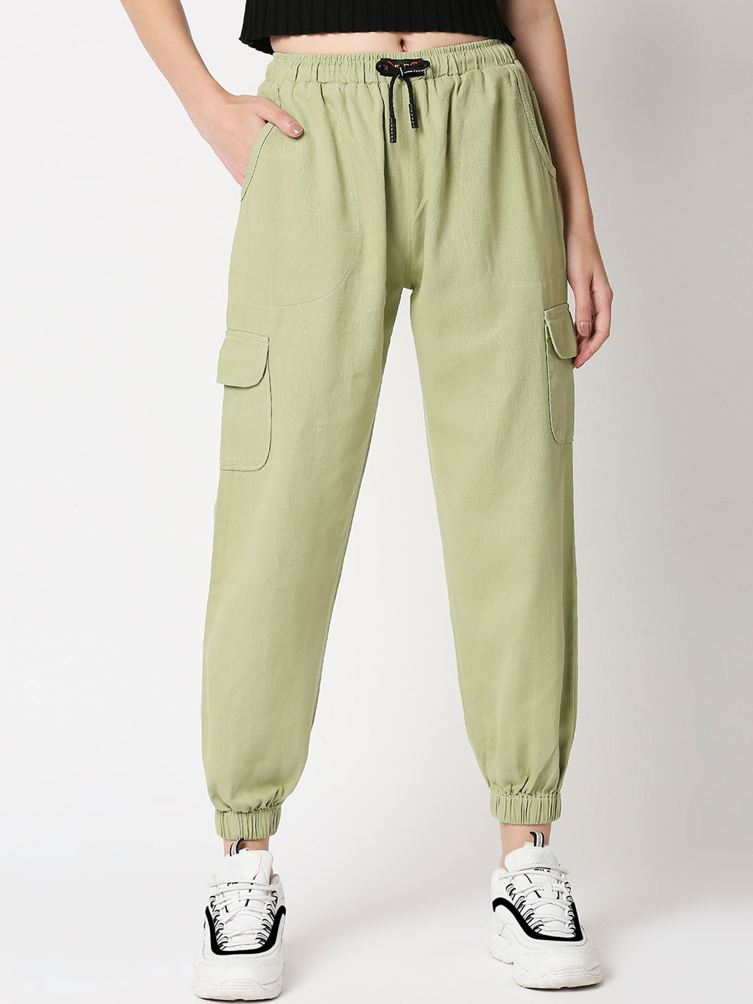

High Star Women Green Loose Fit High-Rise Cotton Joggers Trousers