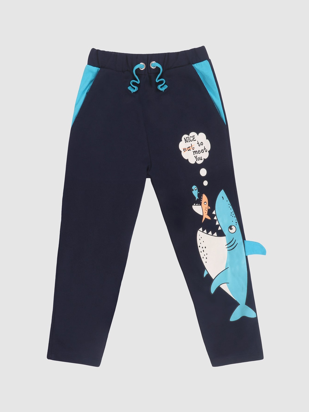 

Lazy Shark Boys Blue & White Graphic Printed Cotton Track Pants