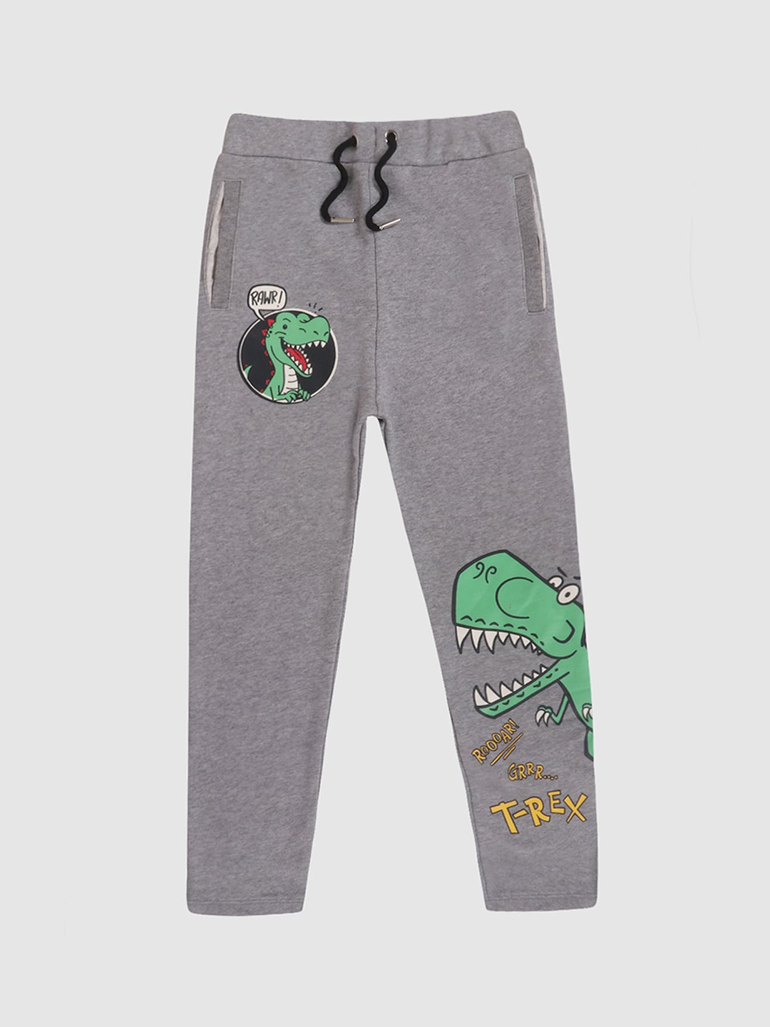 

Lazy Shark Boys Grey & Green Graphic Printed Cotton Track Pants