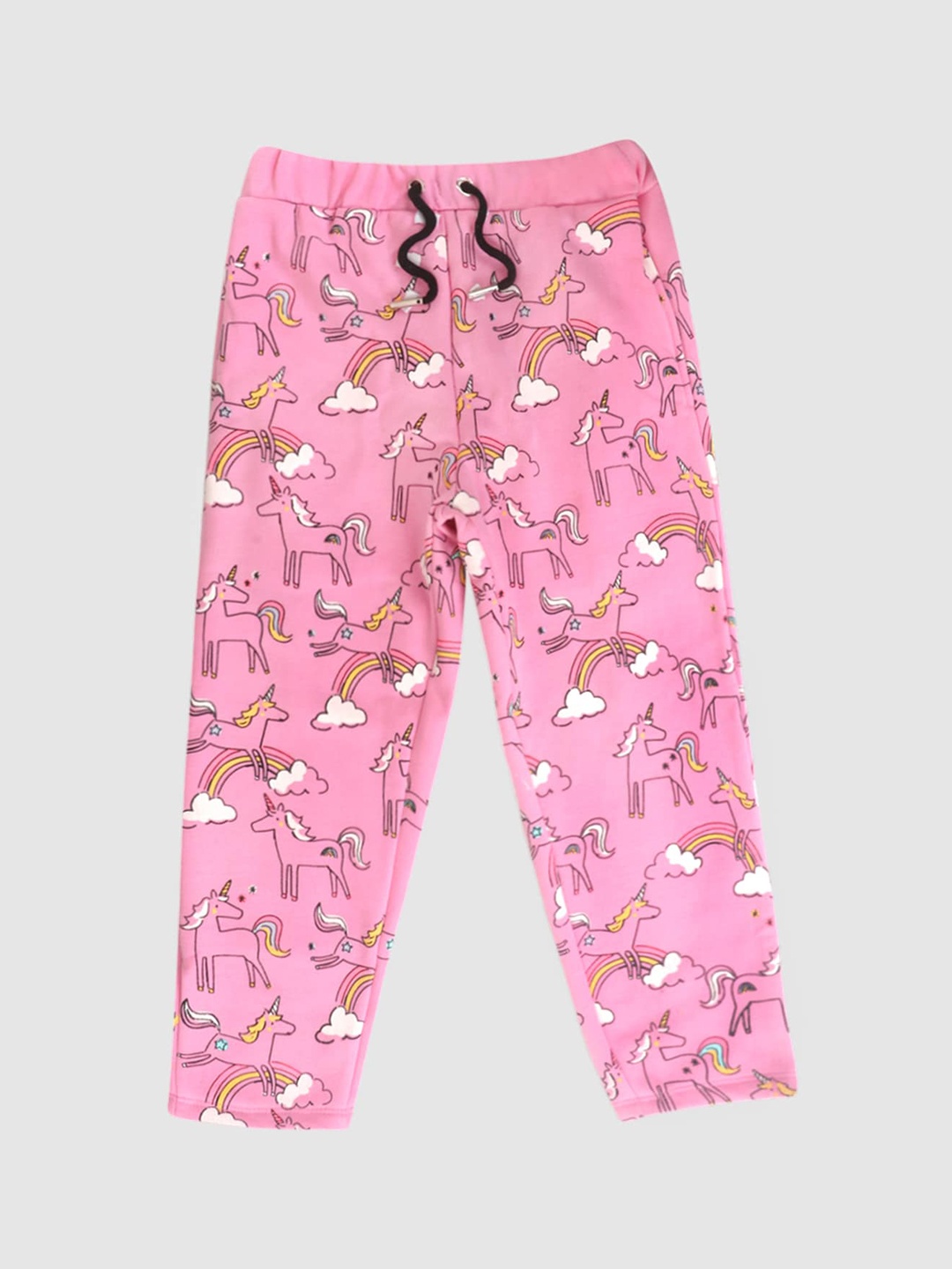 

Lazy Shark Girls Pink & White Graphic Printed Cotton Track Pants