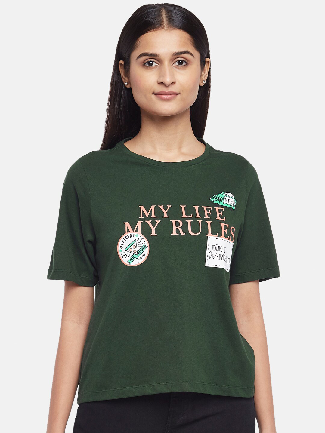 

People Women Green Typography Printed T-shirt