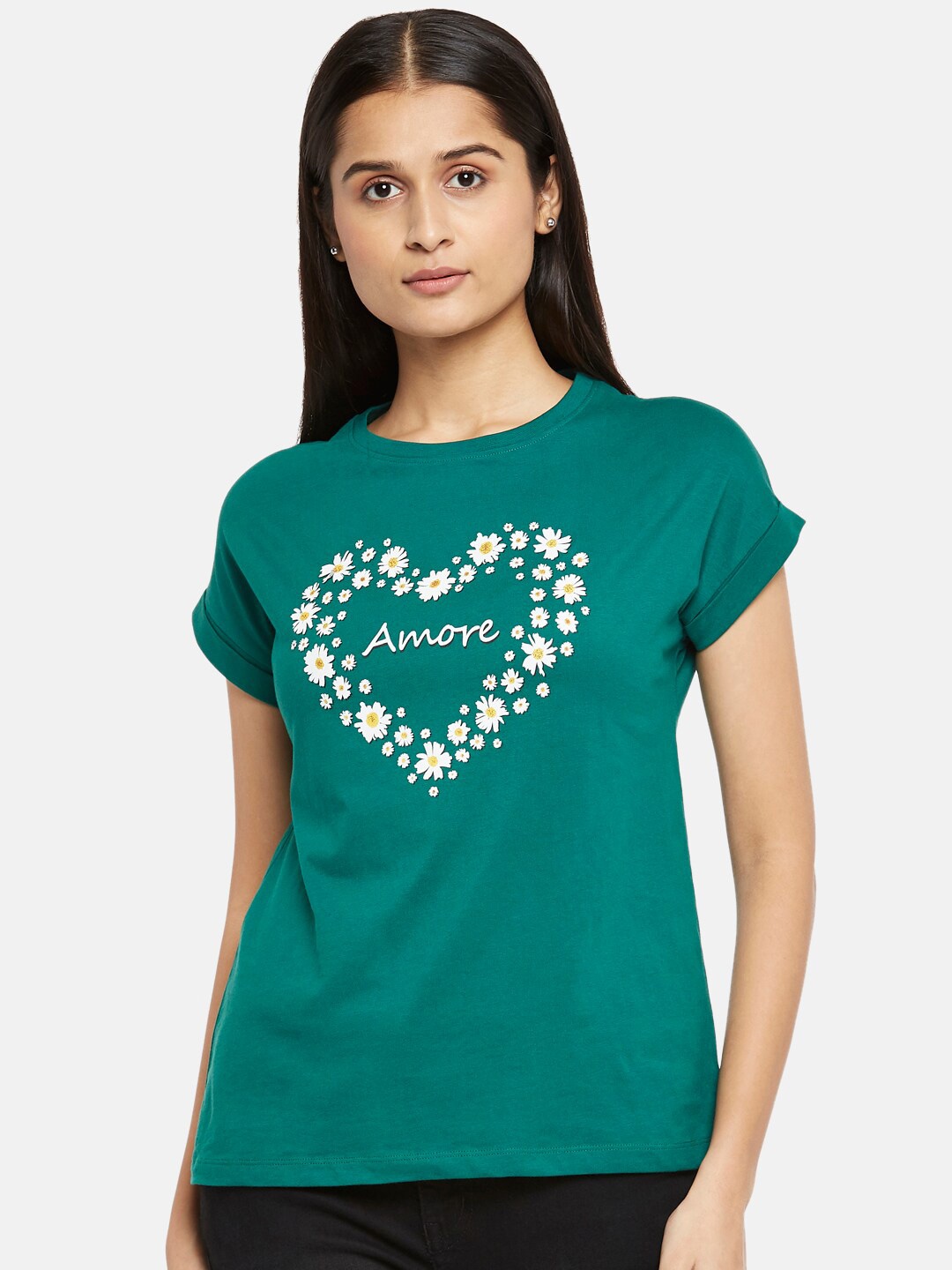 

People Women Green Printed Organic Cotton T-shirt
