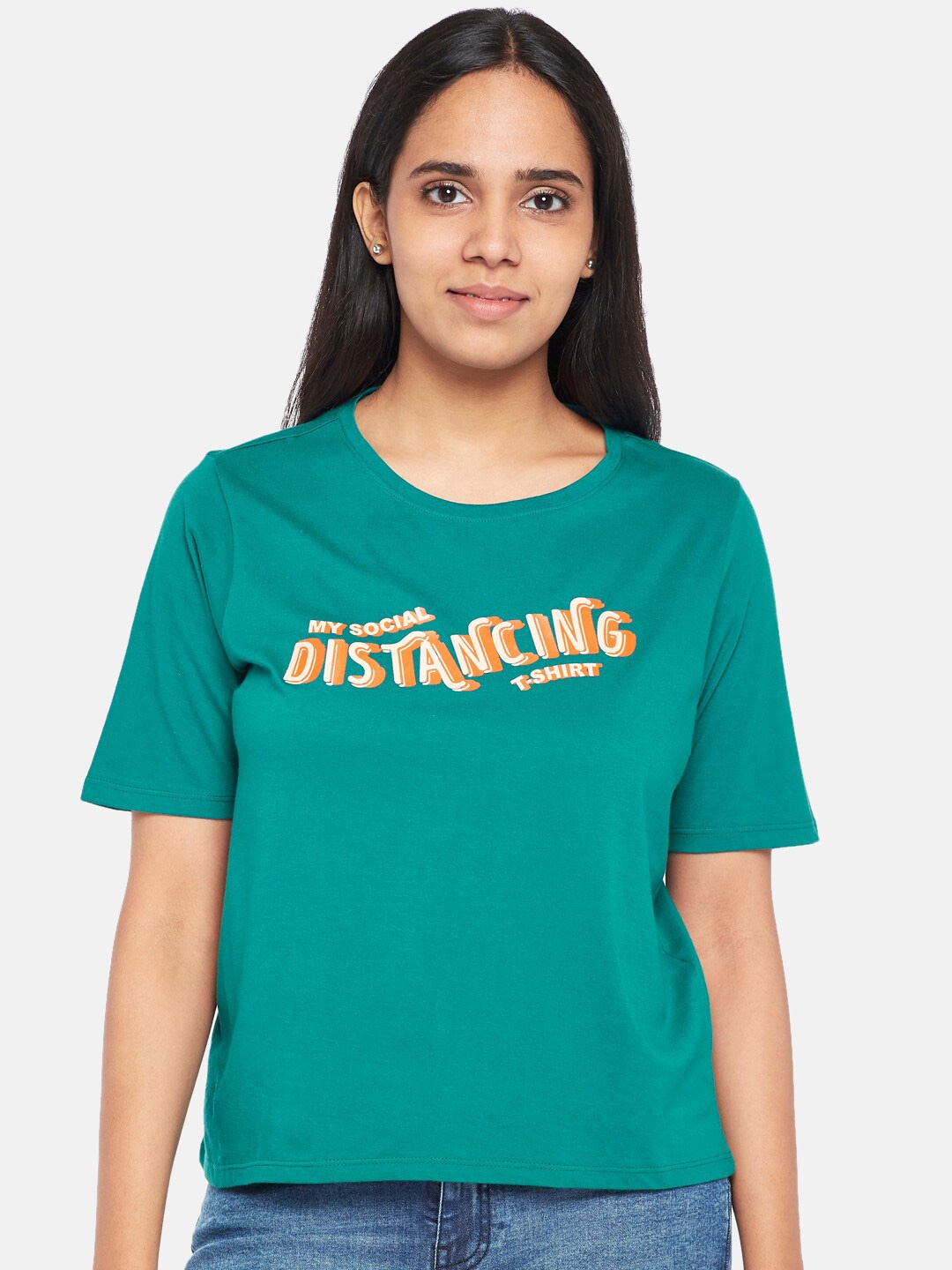 

People Women Green Typography Printed T-shirt