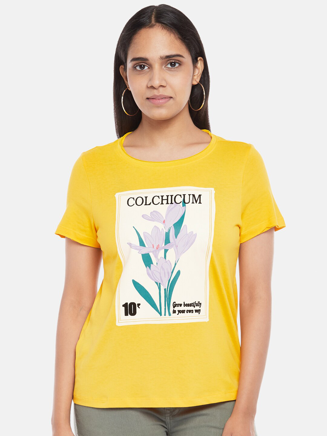 

People Women Mustard Yellow Printed Organic Cotton T-shirt