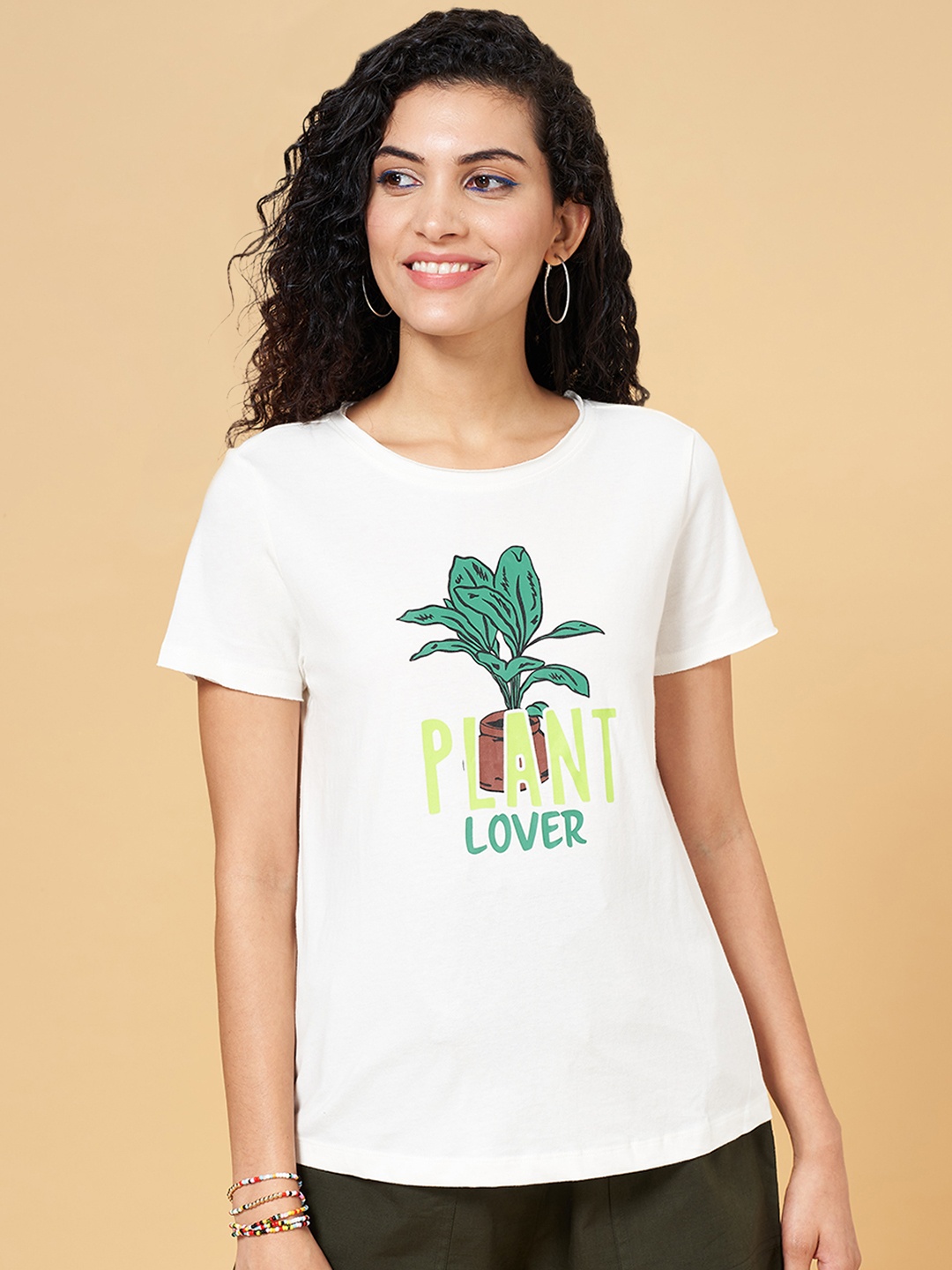 

People Women White Printed Organic Cotton T-shirt