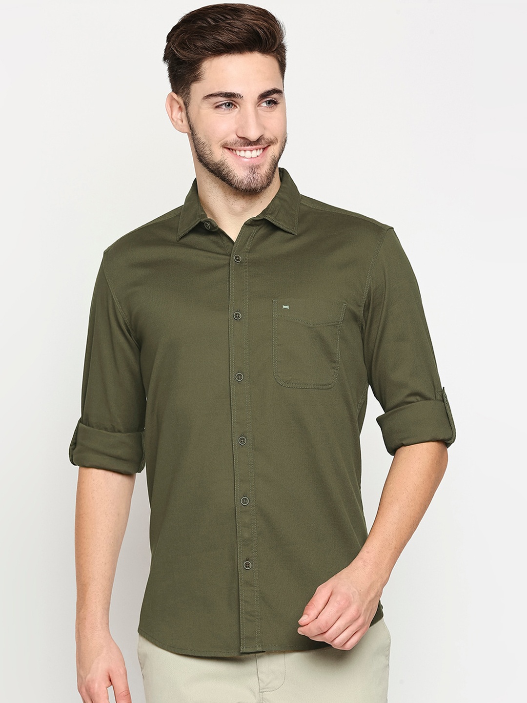 

Basics Men Green Slim Fit Opaque Casual Shirt