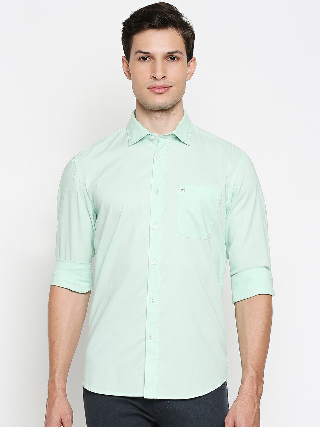 

Basics Men Green Slim Fit Opaque Casual Shirt, Sea green