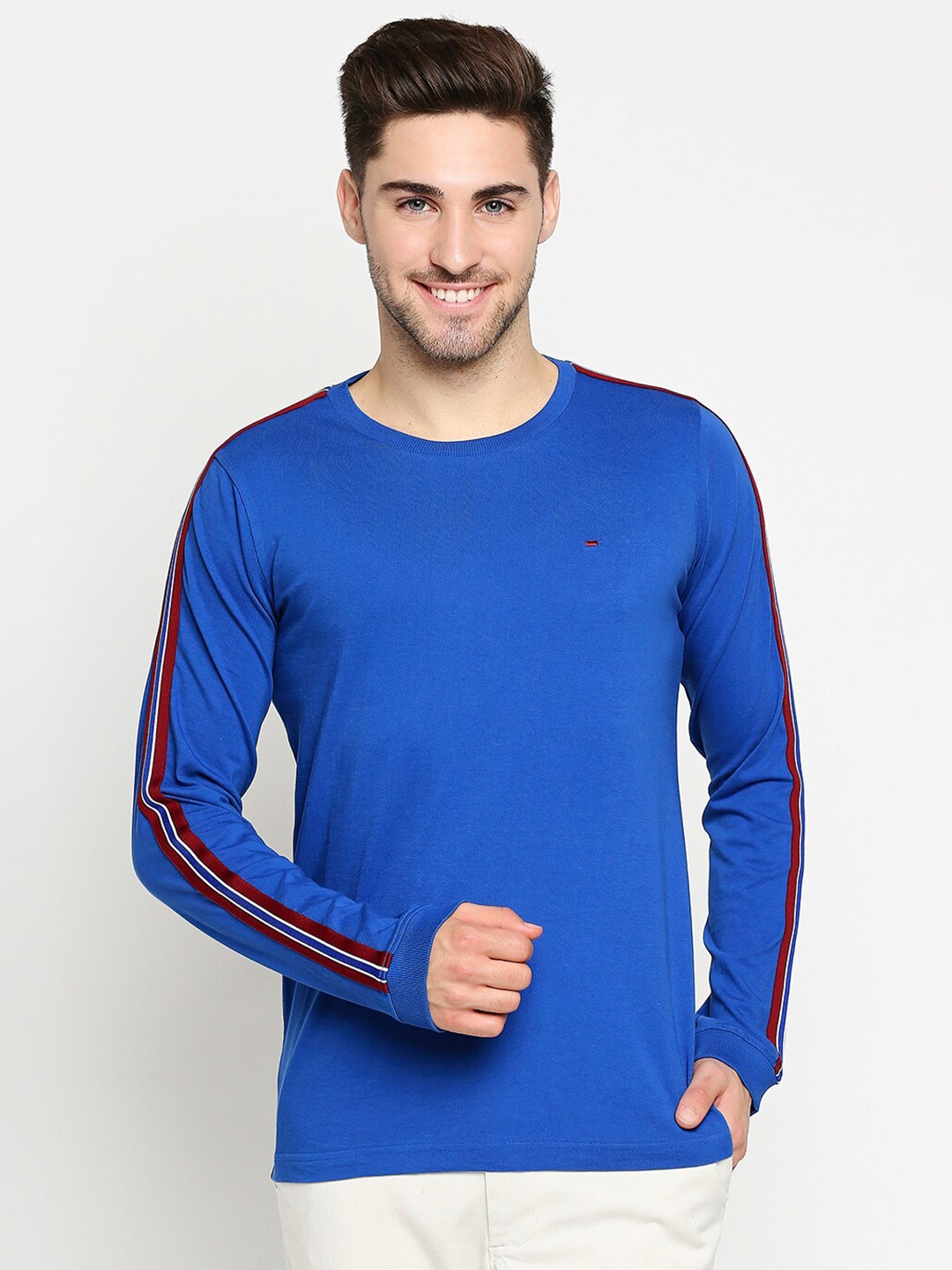 

Basics Men Blue Pure Cotton Slim Fit T-shirt