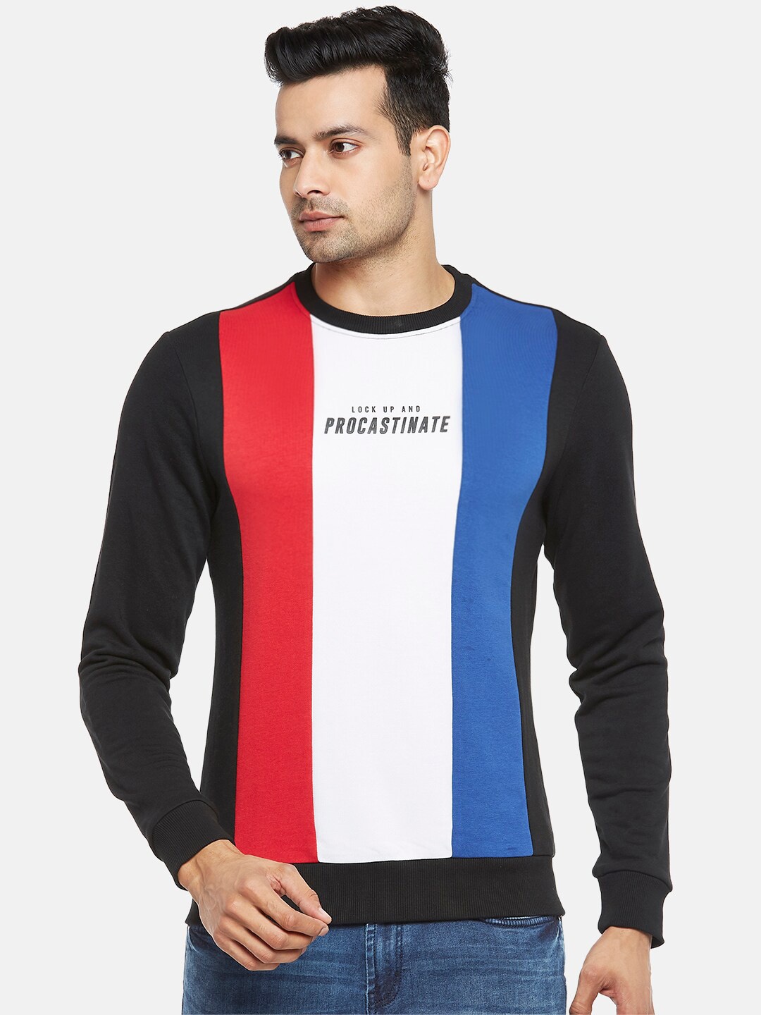 

People Men Black Striped Sweatshirt