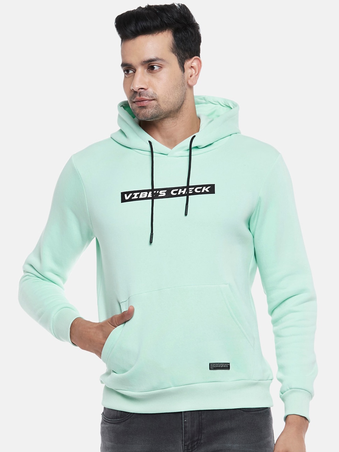 

People Men Blue Printed Hooded Sweatshirt