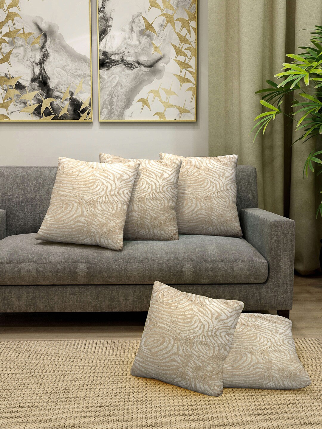 

Arrabi Set Of 5 Beige Textured Square Cushion Covers
