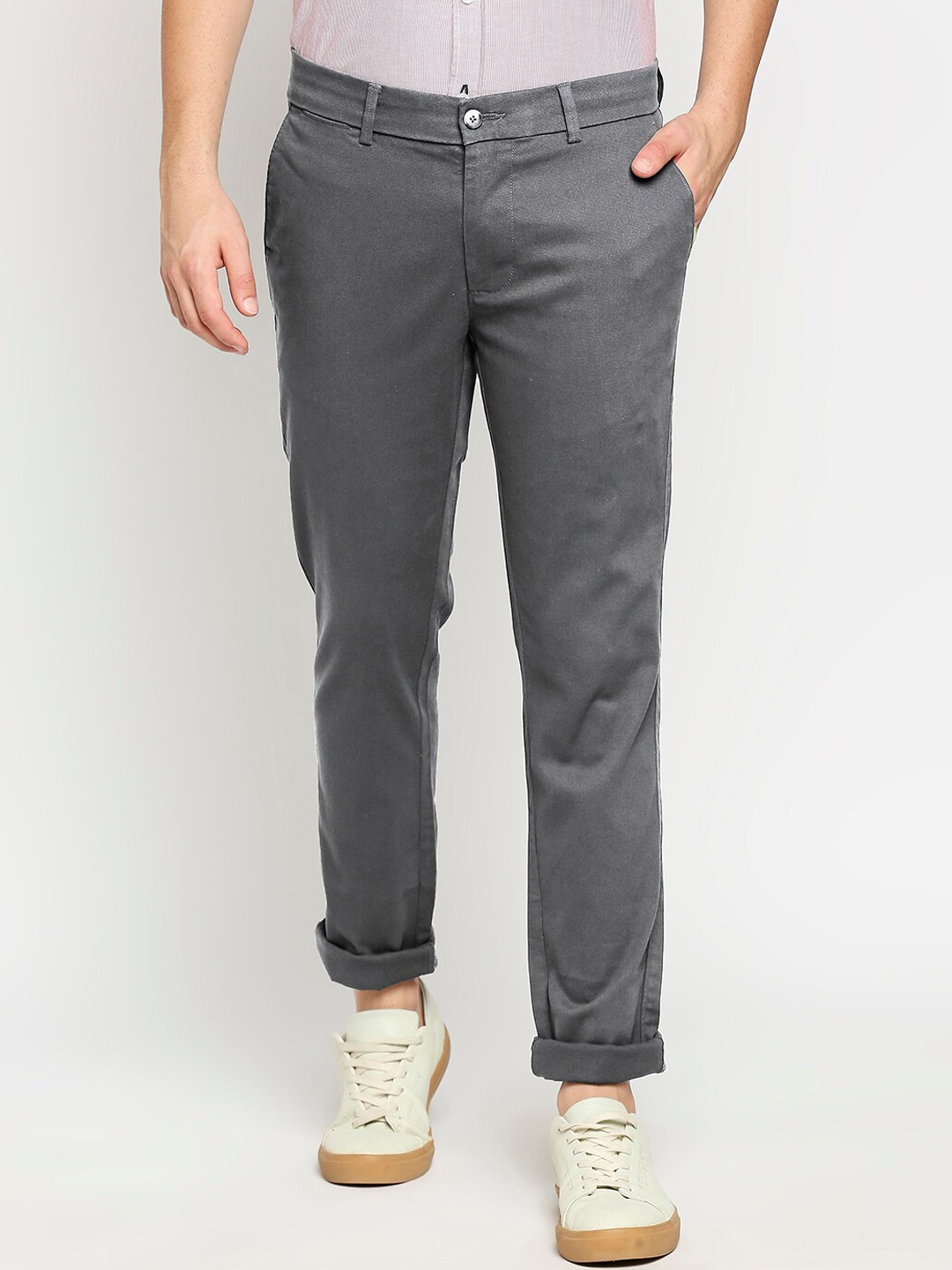 

Basics Men Grey Tapered Fit Trousers