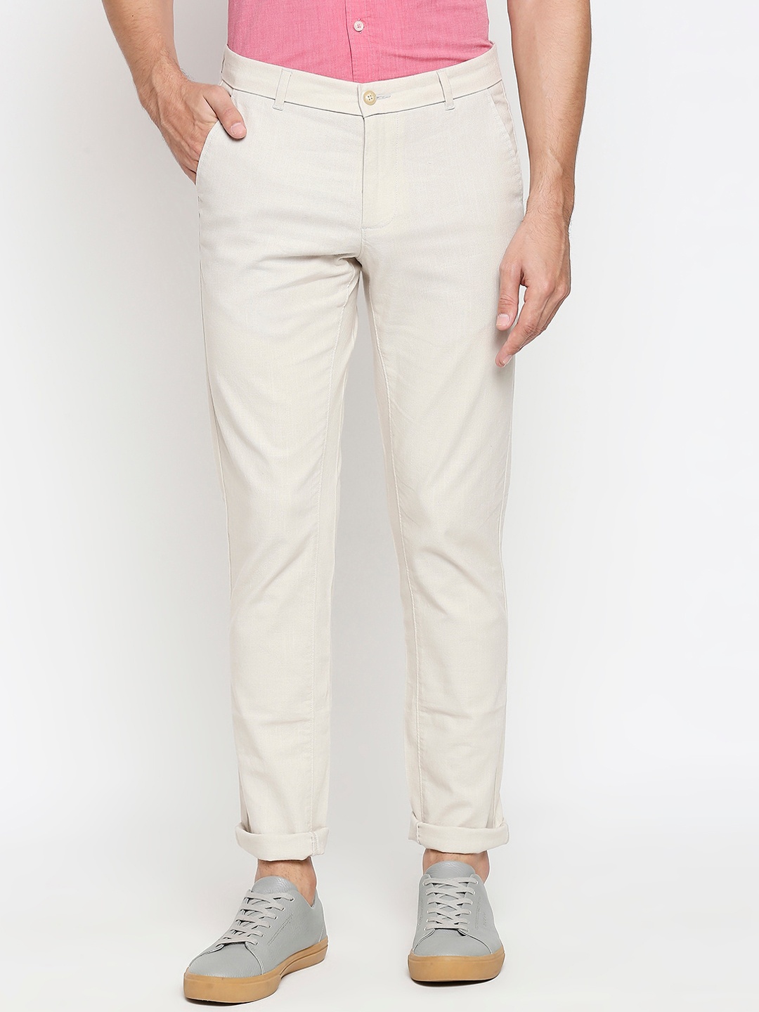 

Basics Men Beige Tapered Fit Trousers