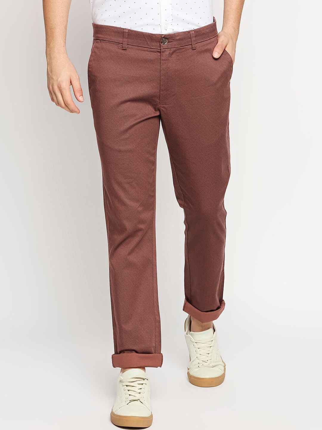 

Basics Men Maroon Cotton Tapered Fit Chinos Trousers
