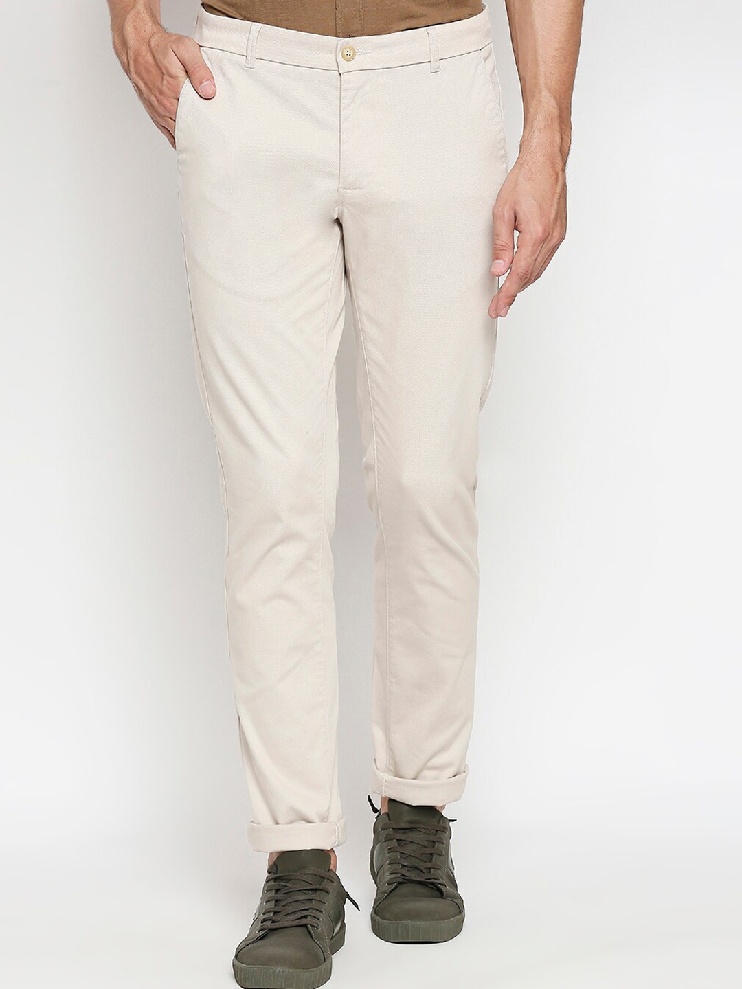 

Basics Men Beige Tapered Fit Trousers