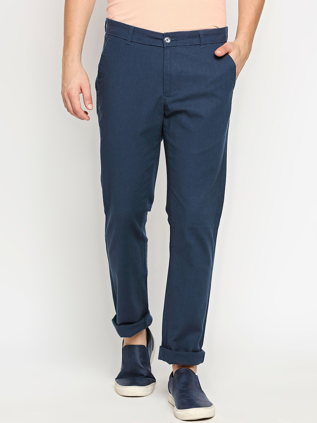 

Basics Men Navy Blue Tapered Fit Trousers