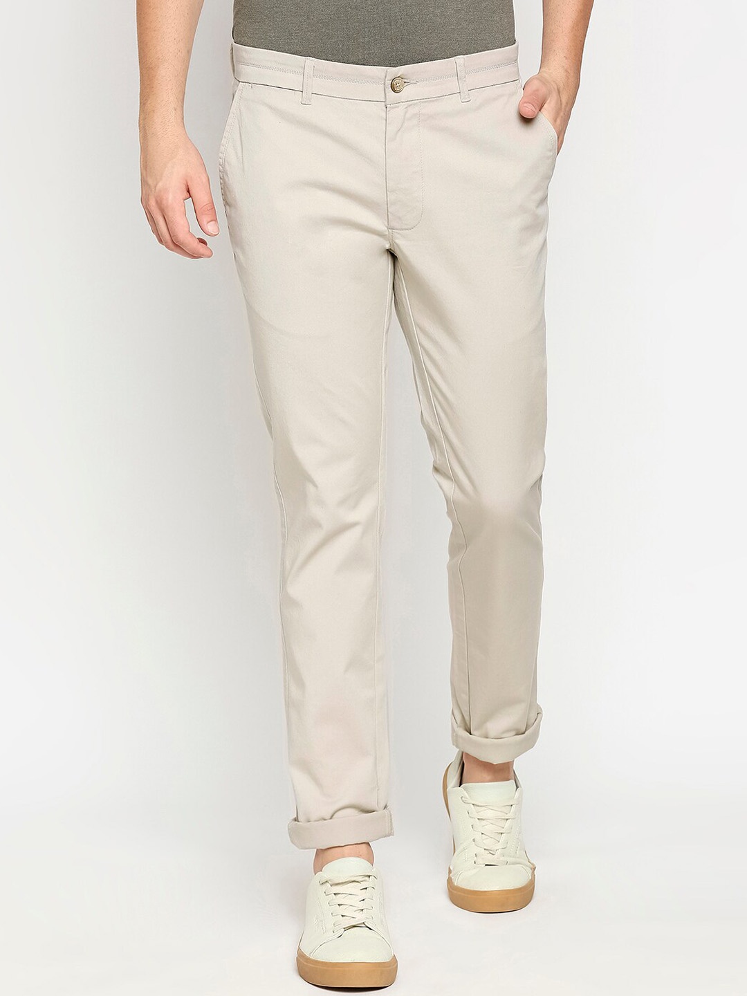 

Basics Men Beige Tapered Fit Trousers