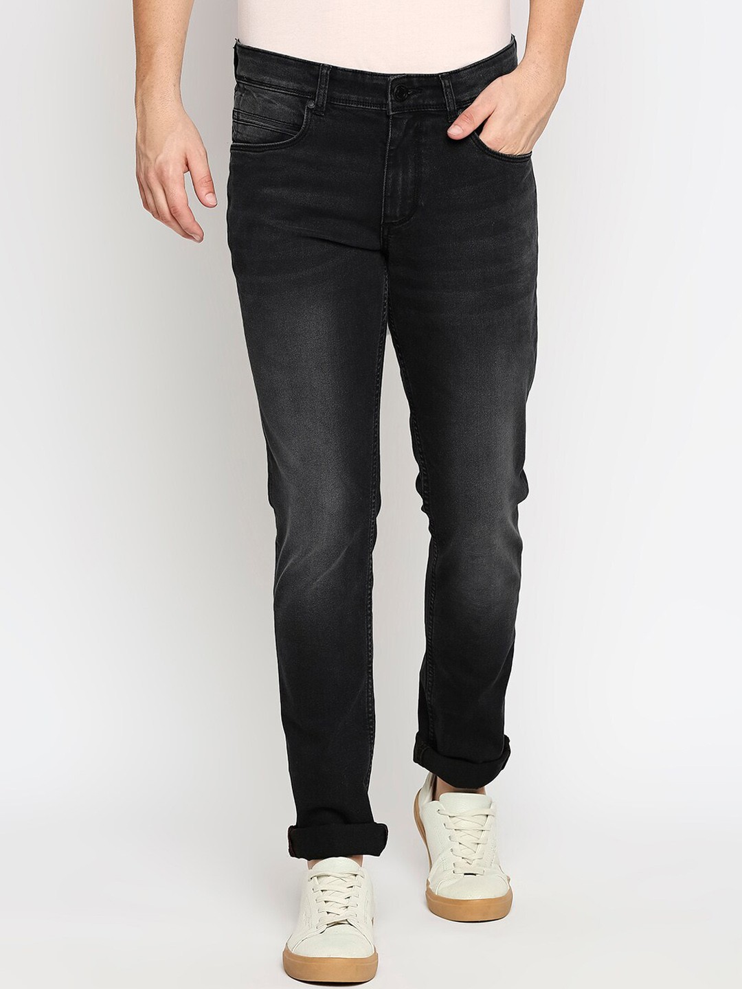 

Basics Men Black Super Skinny Fit Mildly Distressed Stretchable Jeans