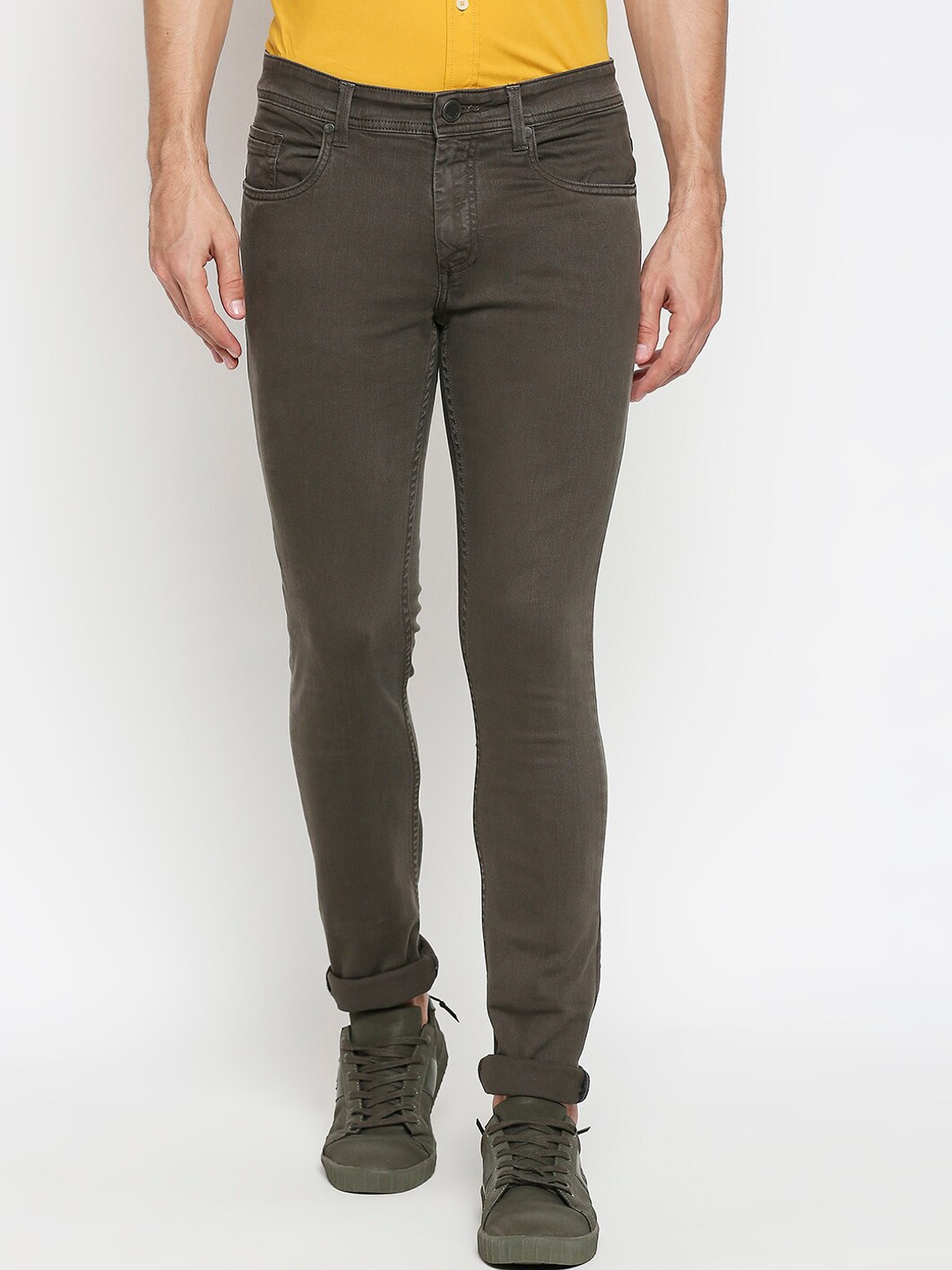 

Basics Men Olive Green Super Skinny Fit Low-Rise Stretchable Jeans