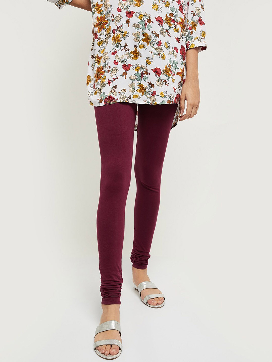 

max Women Burgundy Churidar-Length Leggings