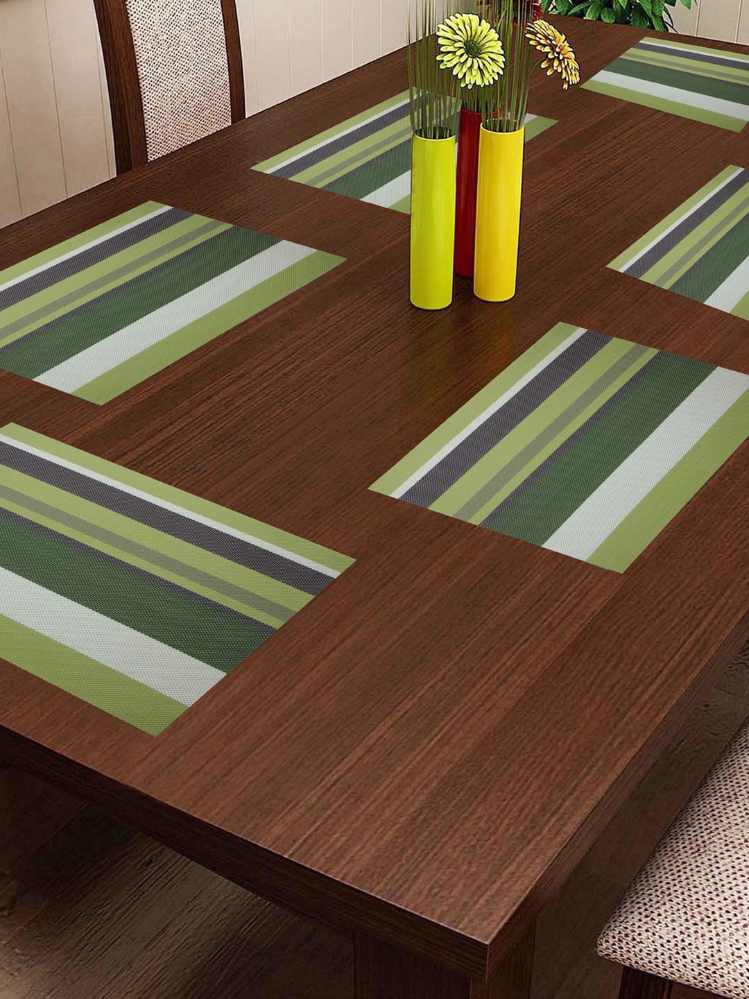 

Lushomes Set of 6 Green & Grey Striped Table Mats
