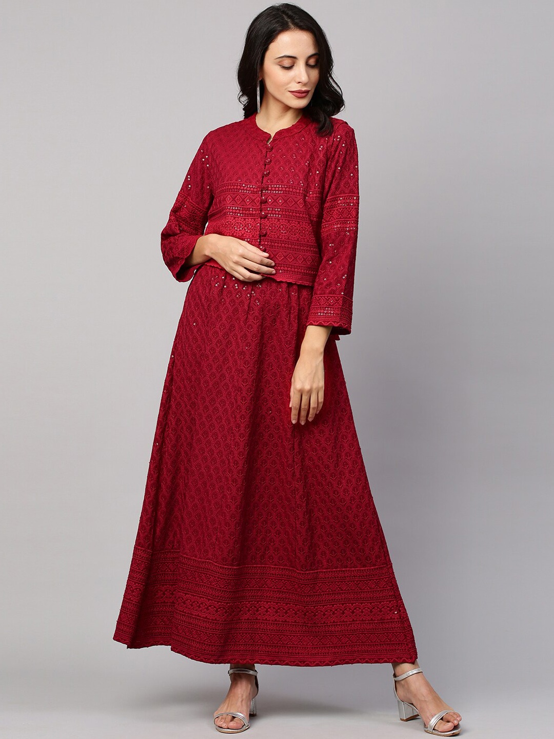 

FASHOR Women Maroon Ethnic Motifs Maxi Dress