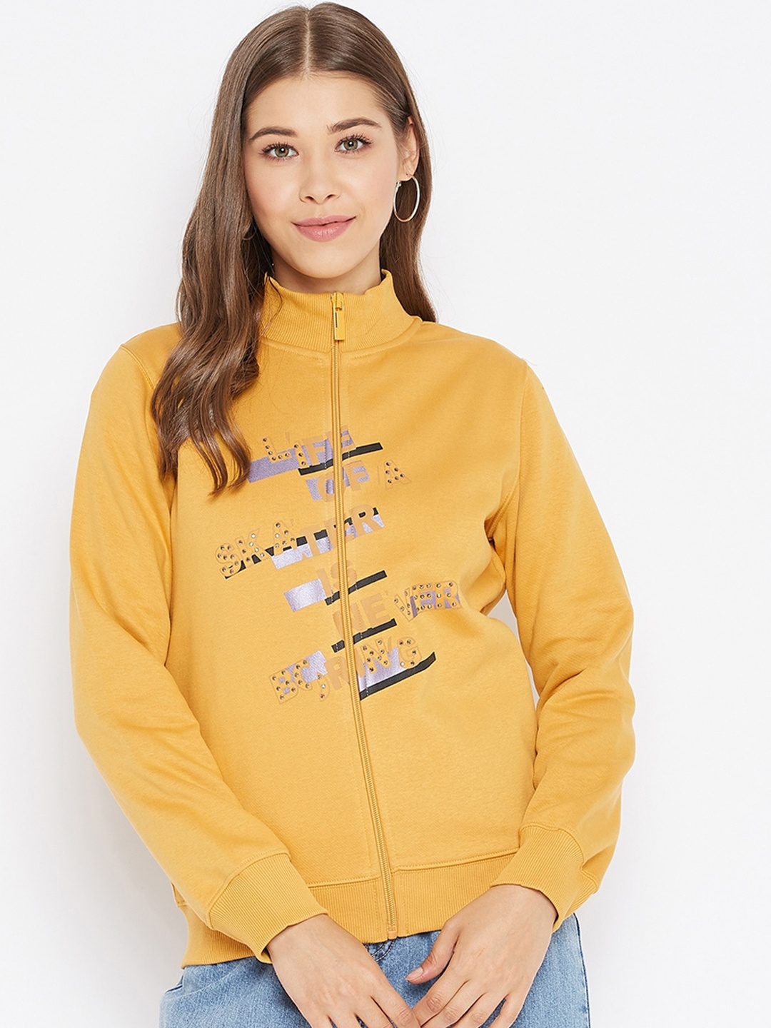 

Madame Women Mustard Printed Sweatshirt