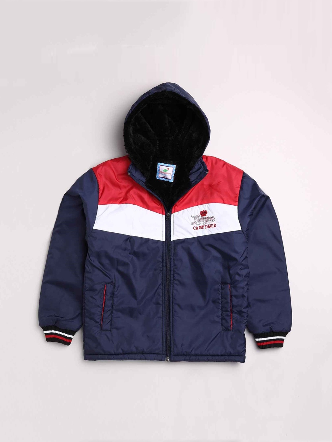 

Toonyport Boys Navy Blue Colourblocked Lightweight Quilted Jacket with Patchwork
