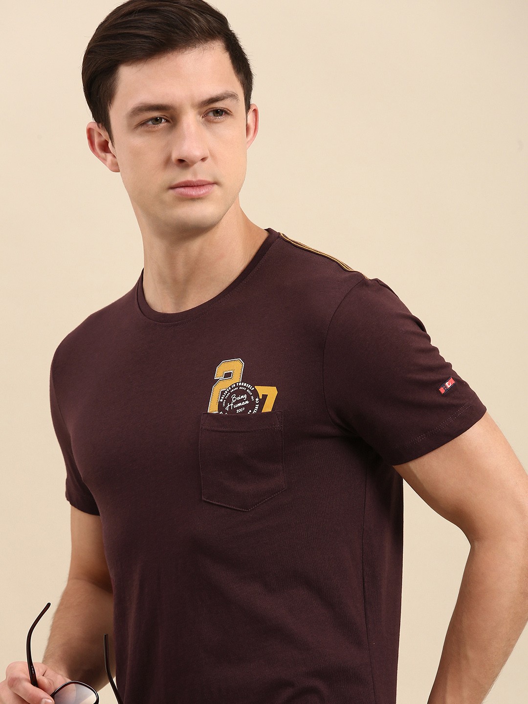 

Being Human Men Burgundy Typography Printed T-shirt