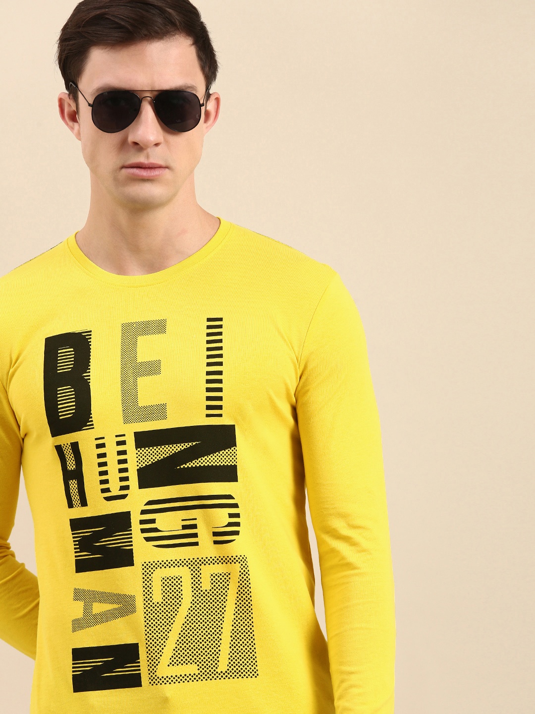 

Being Human Men Yellow Brand Logo Printed Round-Neck Pure Cotton T-shirt