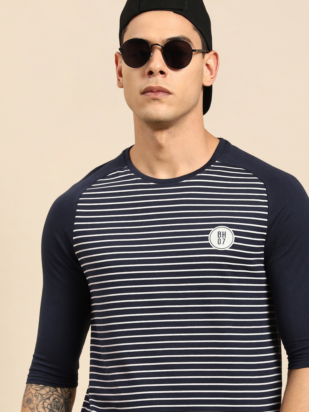 

Being Human Men Navy Blue Striped T-shirt