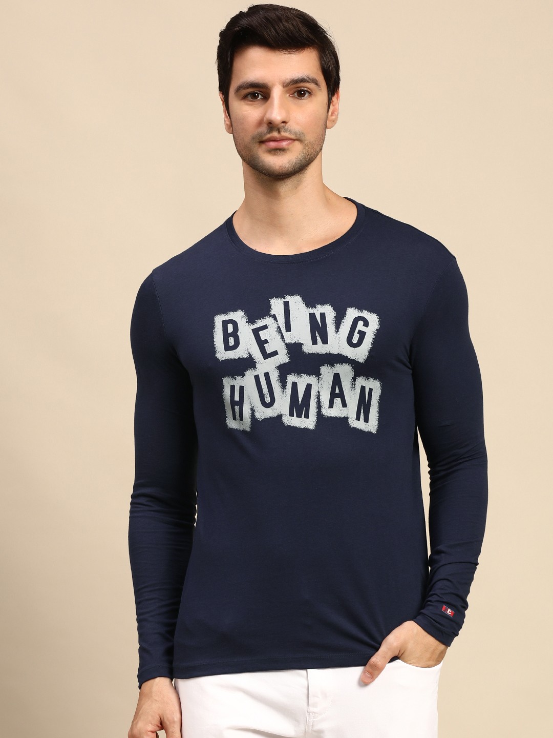 

Being Human Men Navy Blue Typography Printed Pure Cotton T-shirt