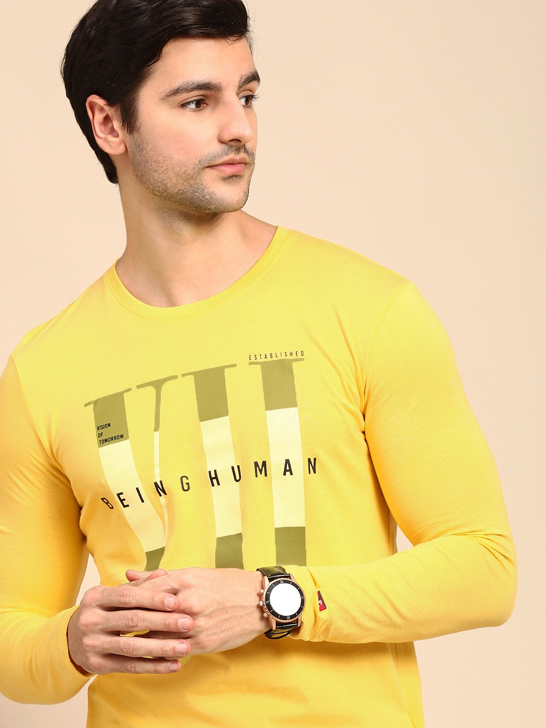 

Being Human Men Yellow Typography Printed Pure Cotton T-shirt