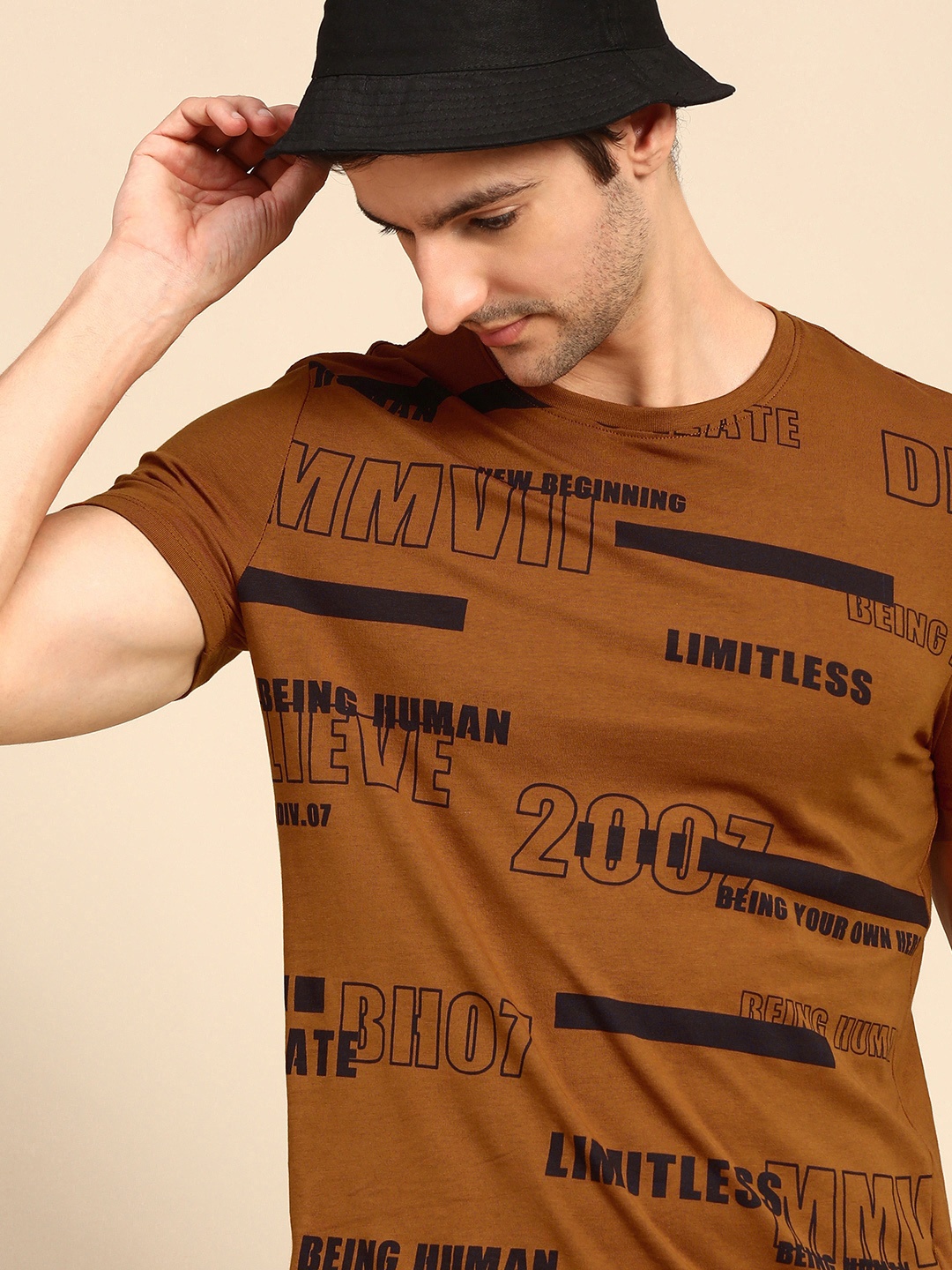 

Being Human Men Rust Typography Printed Pure Cotton T-shirt