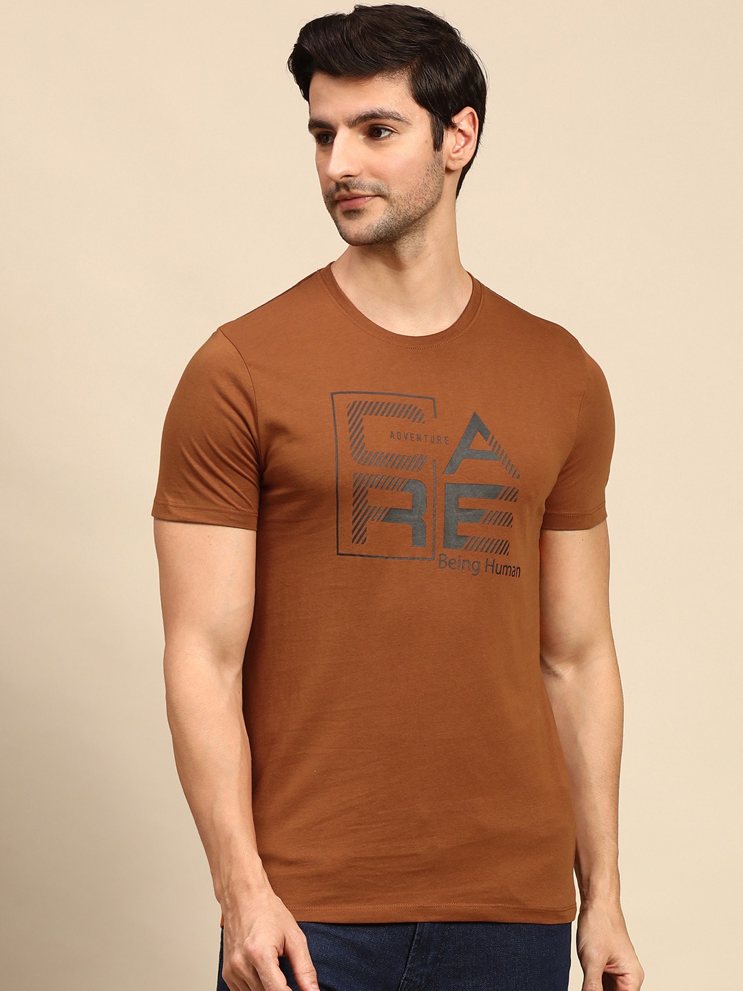 

Being Human Men Rust Typography Printed Pure Cotton T-shirt
