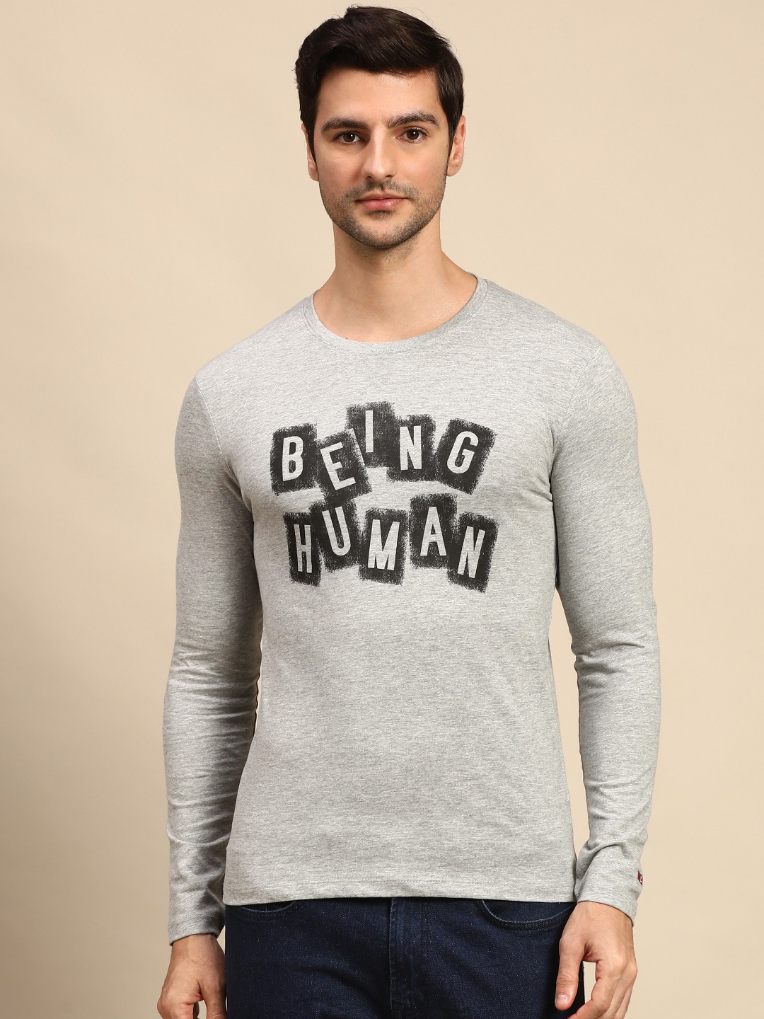 

Being Human Men Grey Typography Printed Pure Cotton T-shirt